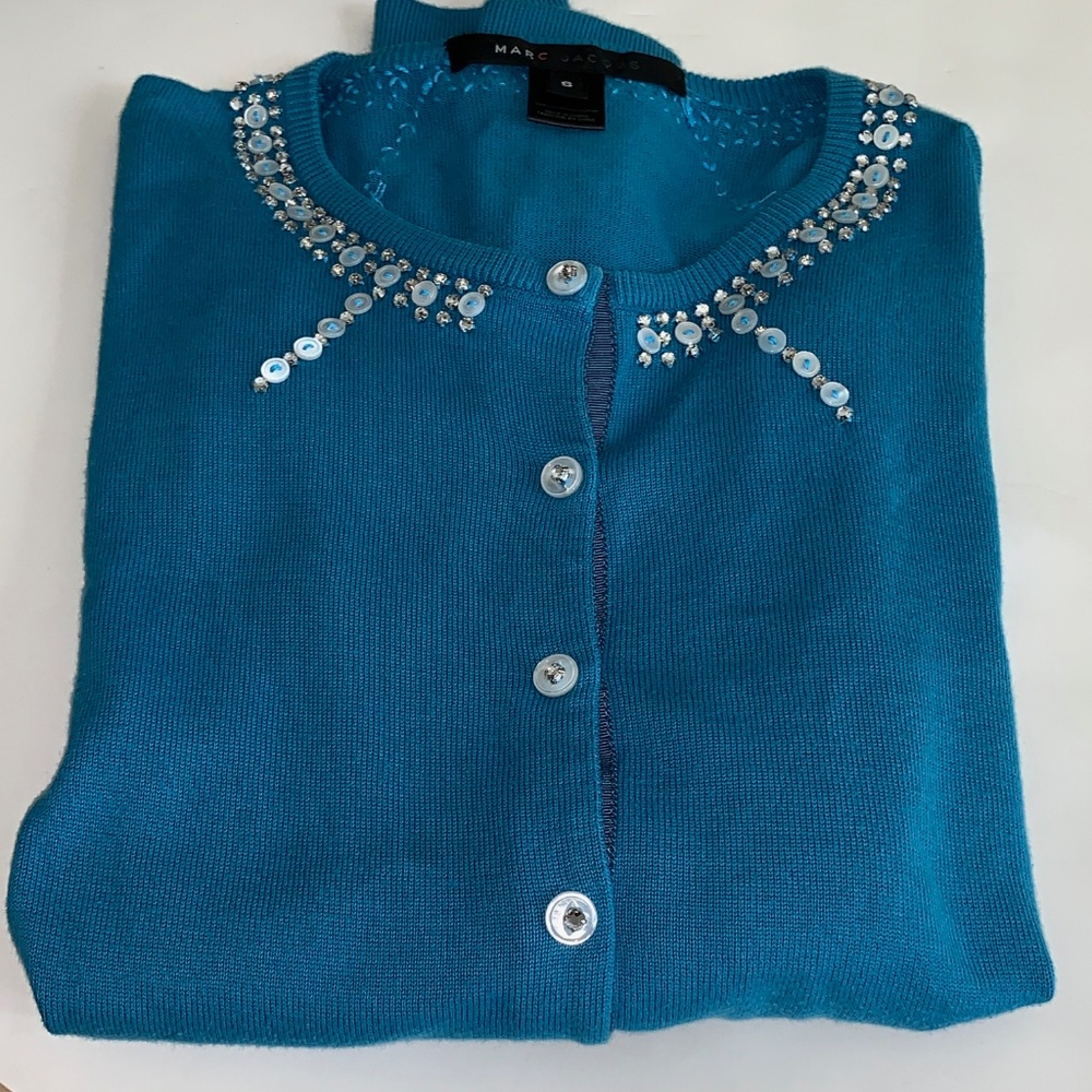 MARC JACOBS BlueCotton cardigan w embellishments S